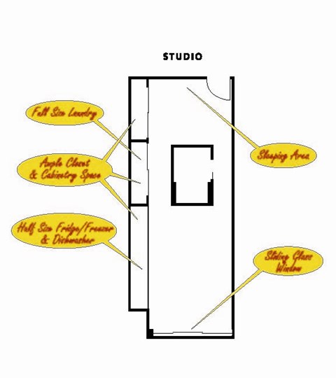 Floor plan for studio, 1 bath, 527 sqft